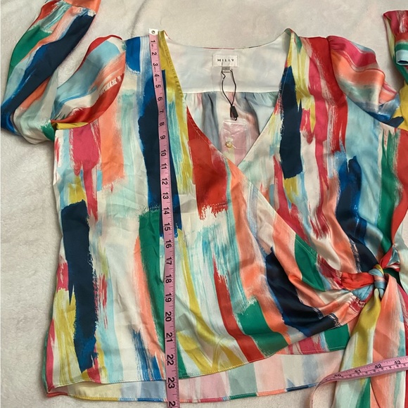 New! Milly Watercolor Brushstroke colorful Top In Multi 28136 - Picture 4 of 13